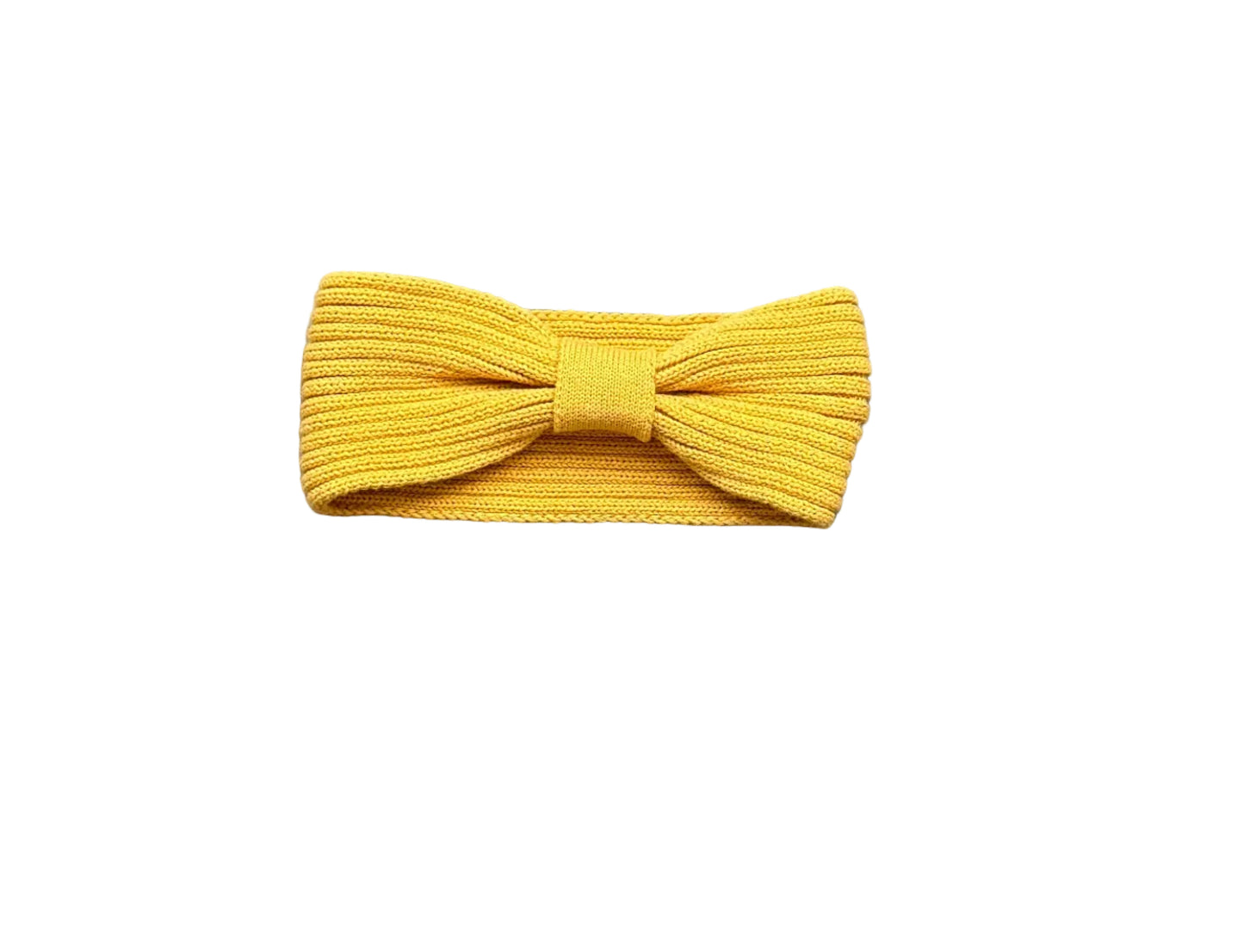 Serre-tête en maille jaune moutarde avec grand nœud