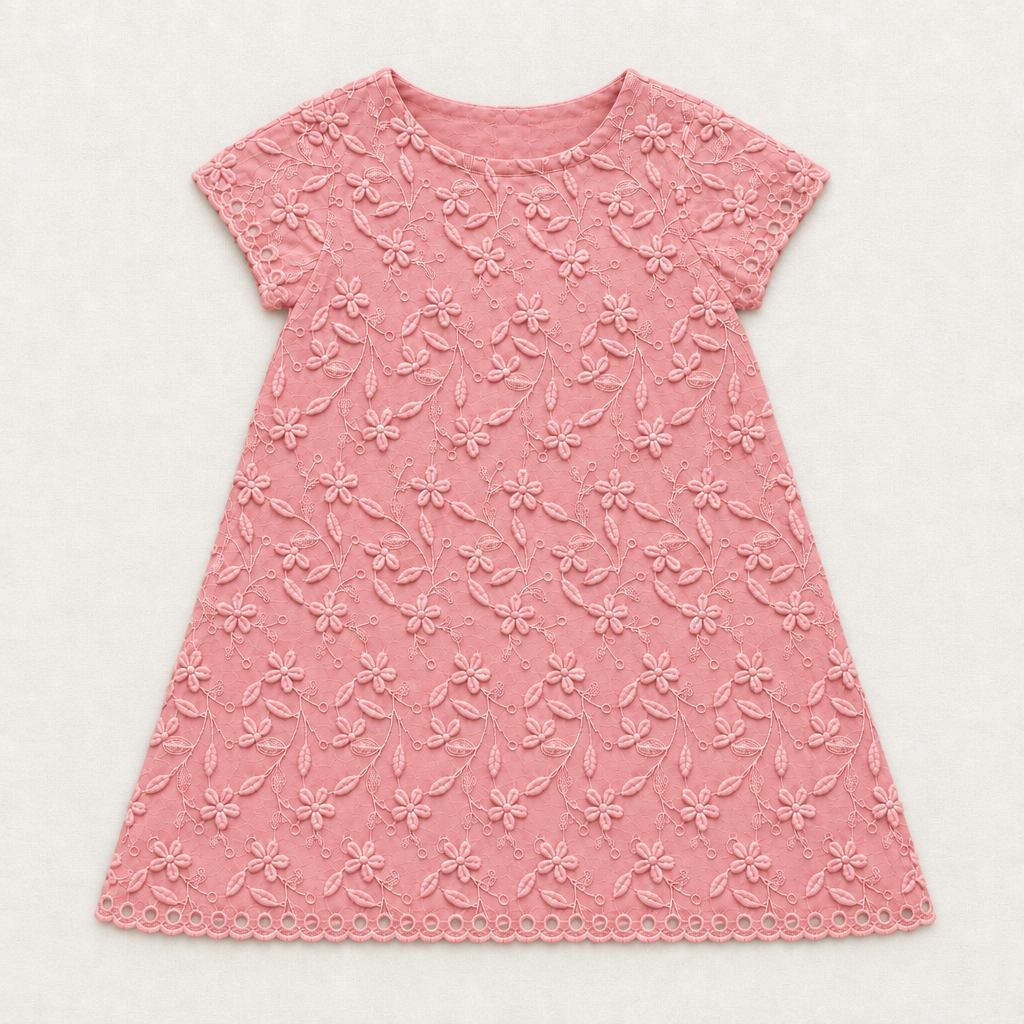 Robe Zara bébé vieux rose, manches courtes et broderies florales, encolure ronde