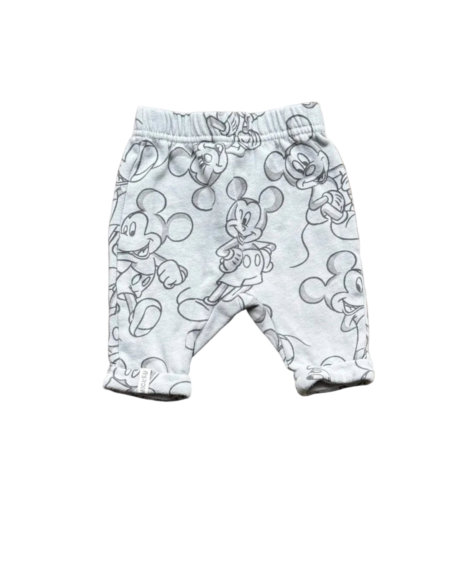 Pantalon bébé 3 mois gris Disney, motif Mickey, taille élastique et chevilles côtelées