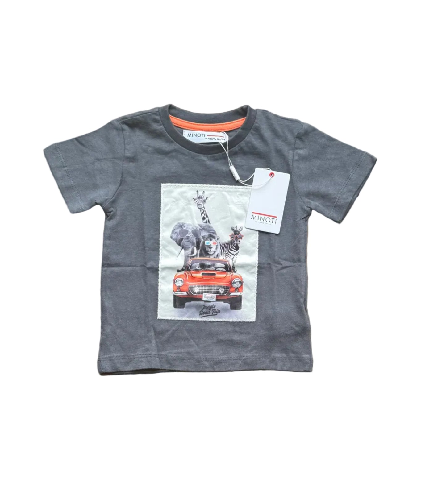 T-shirt enfant Minoti gris foncé, manches courtes, imprimé animal au devant