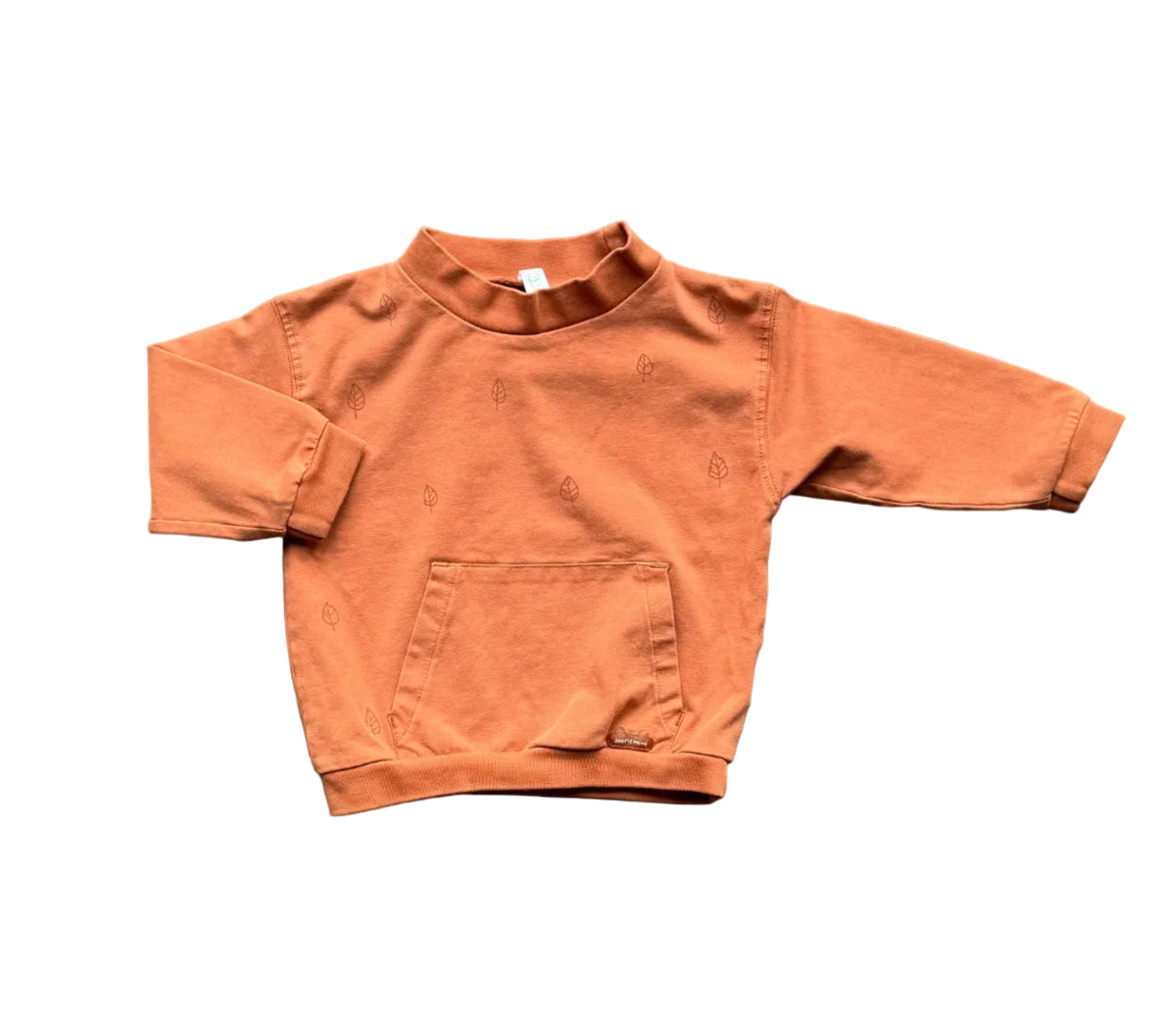 Chandail bébé à manches longues, encolure ronde, orange brique, poche kangourou