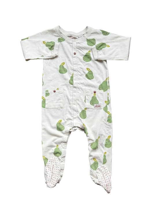Pyjama Souris Mini 2-3 ans, coton blanc à motifs verts, fermeture boutonnée.