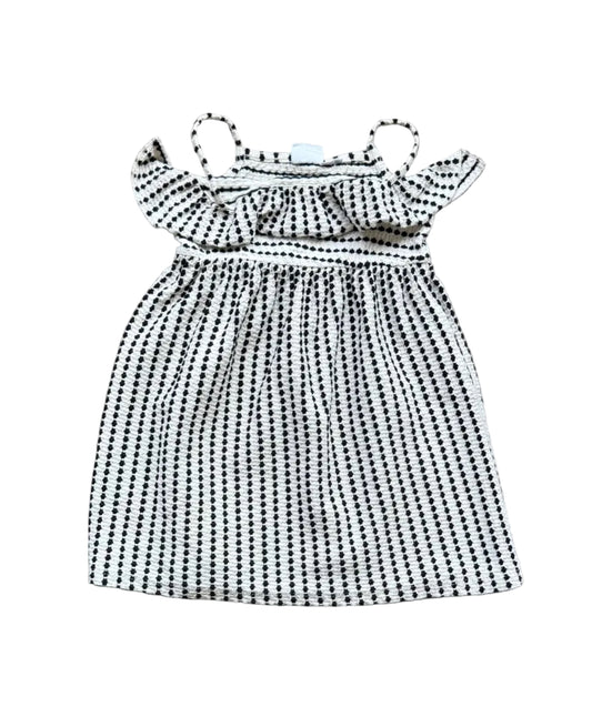 Robe enfant rayée noir et blanc, encolure carrée, manches ballon avec nœuds