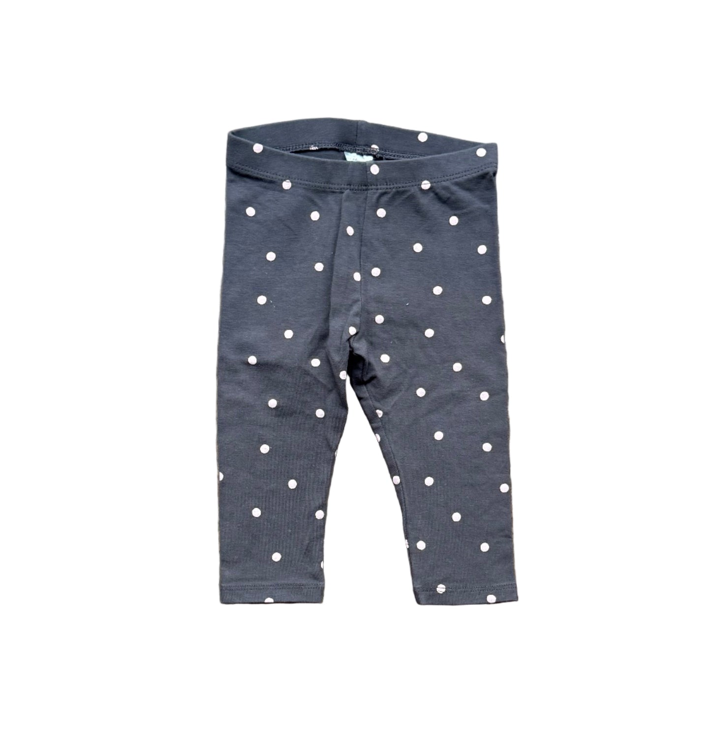 Legging bébé bleu foncé à pois blancs, taille élastique, entrejambe long