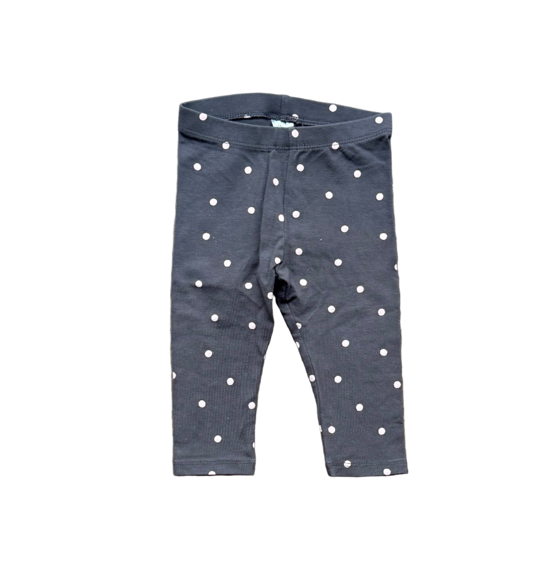 Legging bébé bleu foncé à pois blancs, taille élastique, entrejambe long