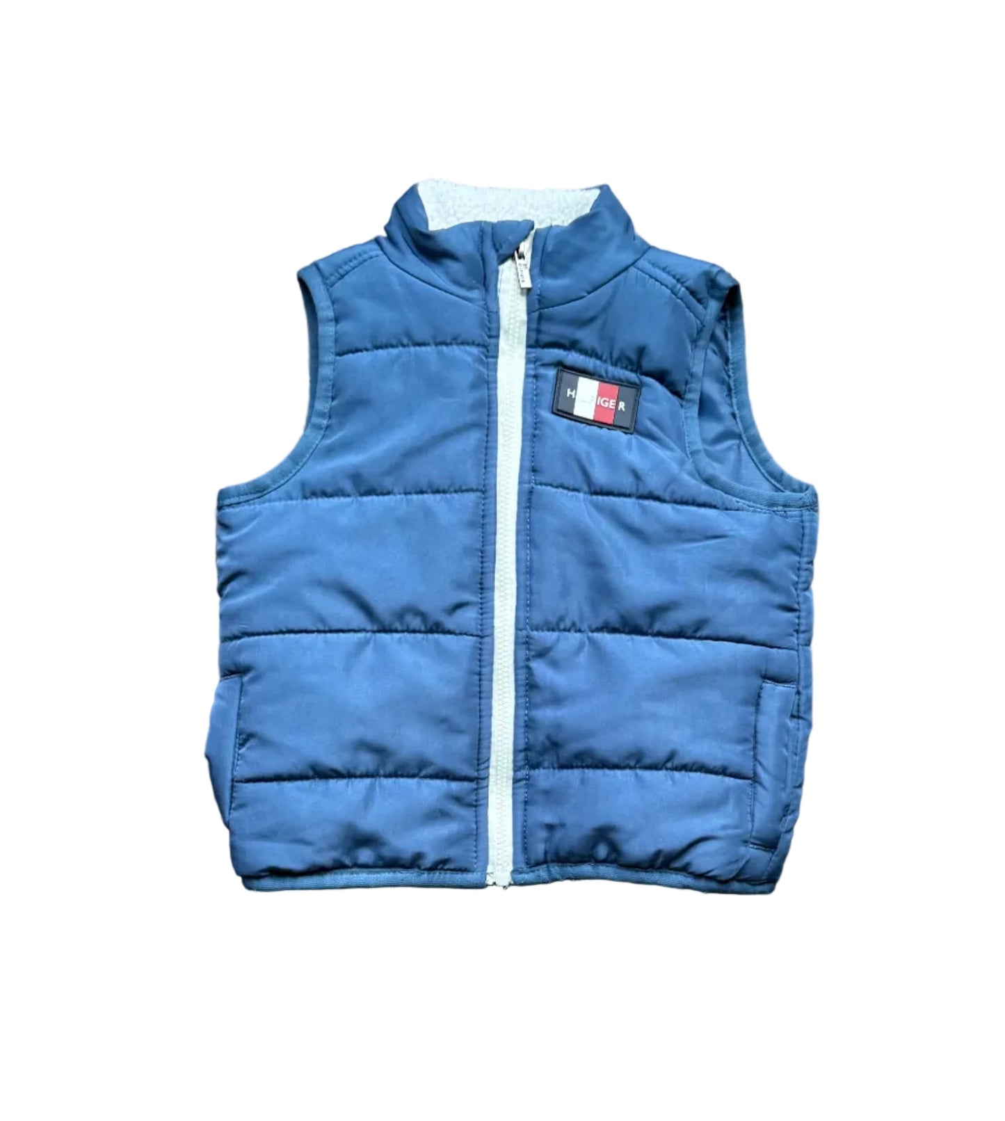 Gilet sans manches matelassé bleu avec fermeture éclair devant, taille 12 mois