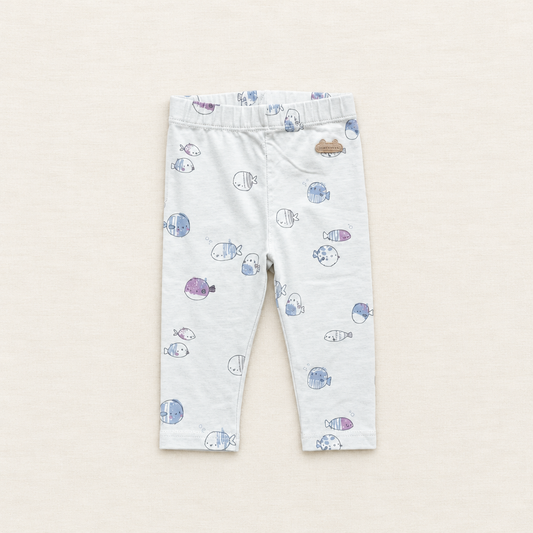 Legging bébé blanc imprimé animaux marins, taille élastique, 3-6 mois