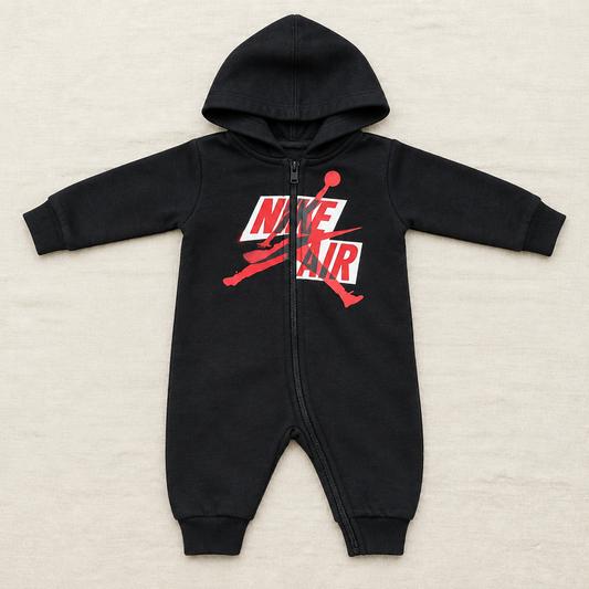 Combinaison bébé Jordan noire à capuche, fermeture éclair, imprimé Nike Air