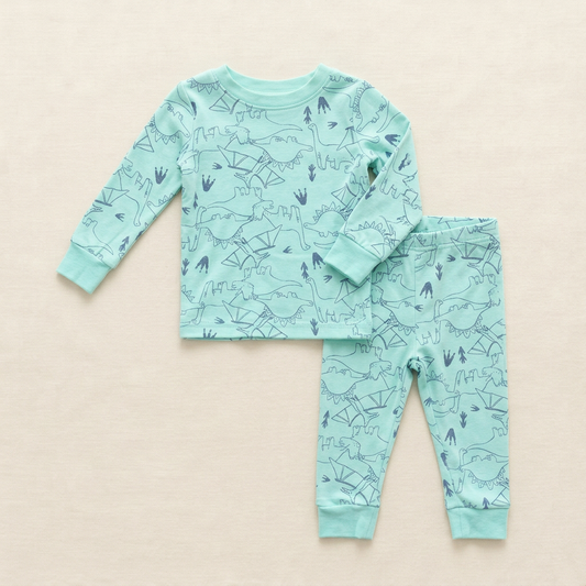 Pyjama bébé turquoise à manches longues avec imprimé dinosaures, 6-12 mois