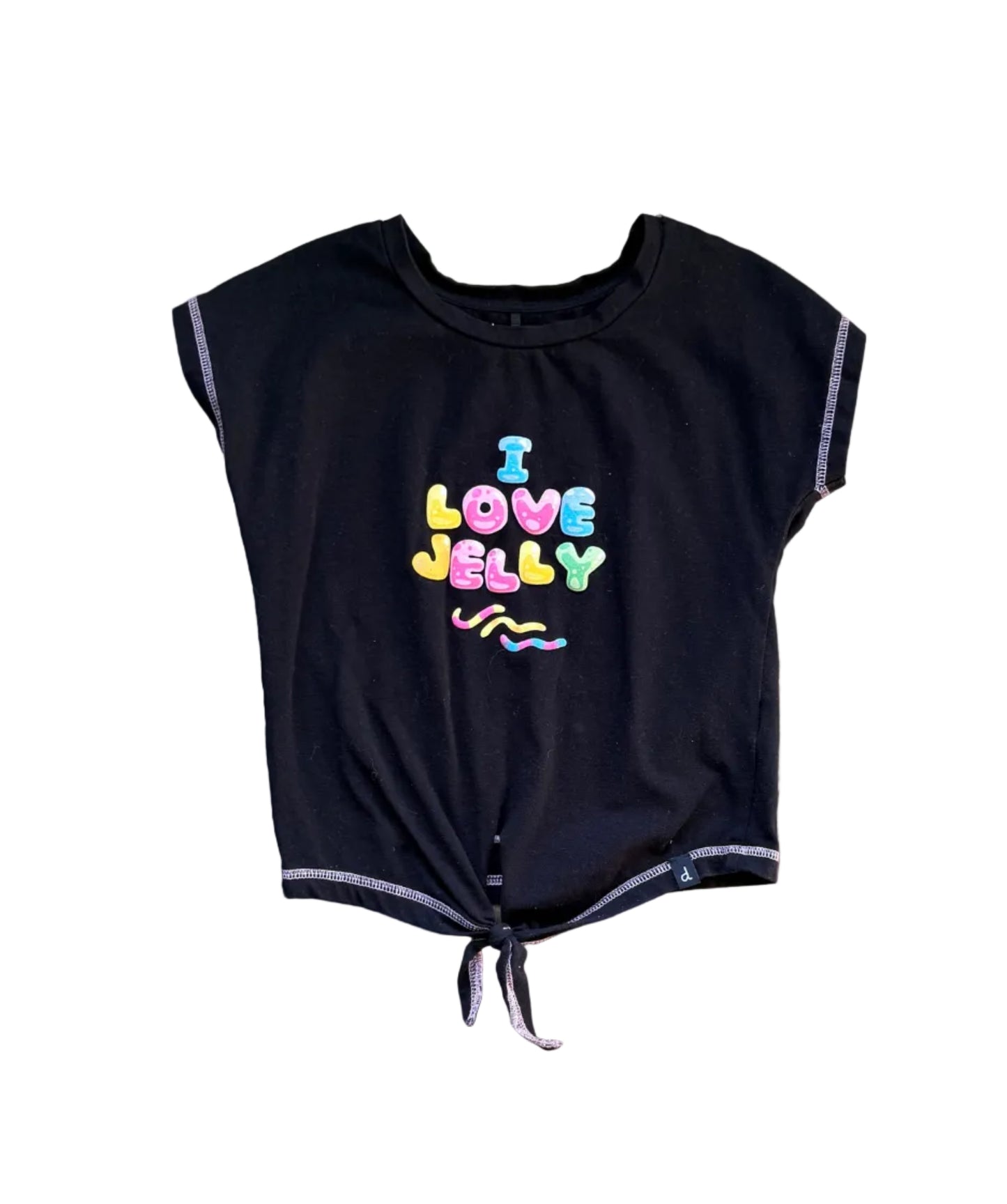 T-shirt noir pour enfant avec nœud au bas et impression Love Jelly multicolore