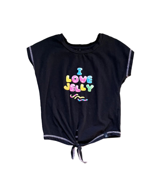 T-shirt noir pour enfant avec nœud au bas et impression Love Jelly multicolore