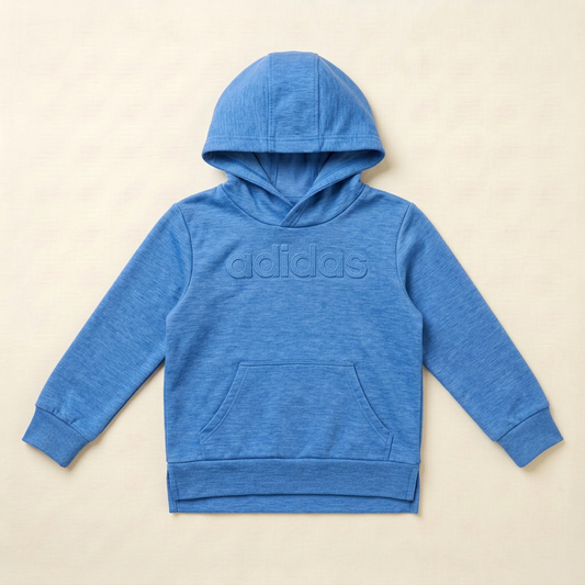 Chandail à capuchon Adidas bleu sarcelle, logo, poche kangourou, 4 ans
