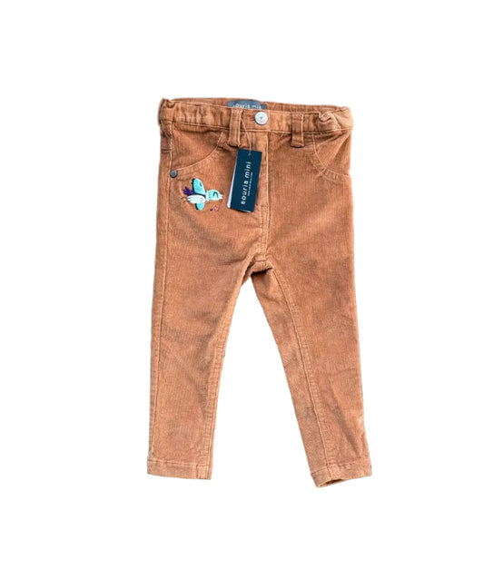 Pantalon bébé en toile marron, coupe droite, taille boutonnée, 12-18 mois