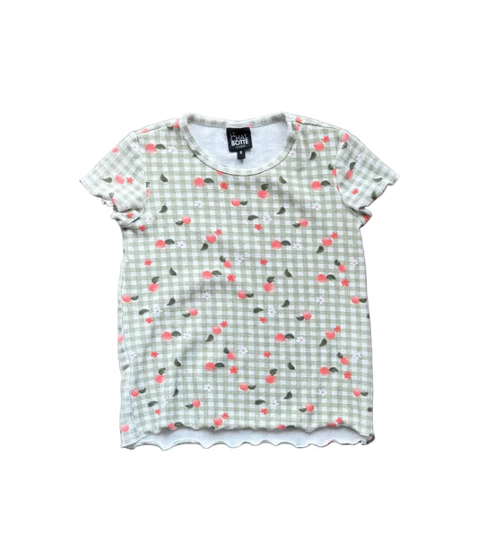 T-shirt enfant 8 ans à manches courtes, col rond, motif fantaisie rouge et vert
