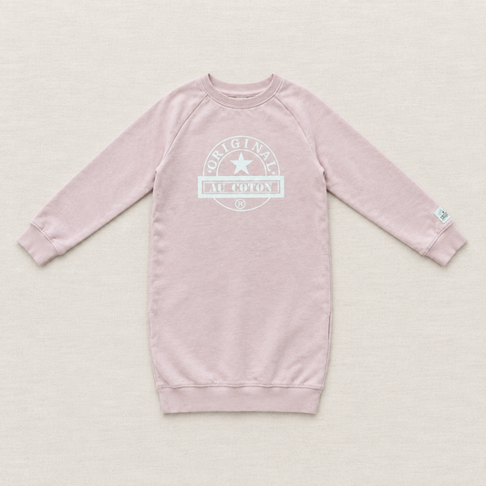 Robe en coton rose 4-5 ans, manches longues, imprimé poitrine, col rond