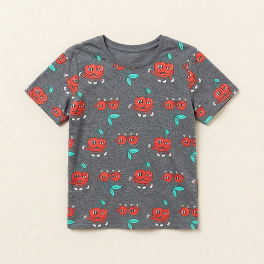 T-shirt enfant gris Harlo imprimé crabes rouges et feuilles vertes, manches courtes