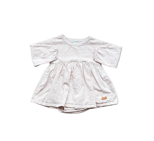 Robe bébé manches longues crème, jupe évasée à motifs souris