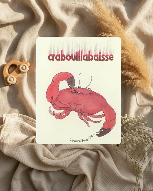 Livre Crabouillabaisse : couverture crème avec homard rouge illustré et titre en rouge.