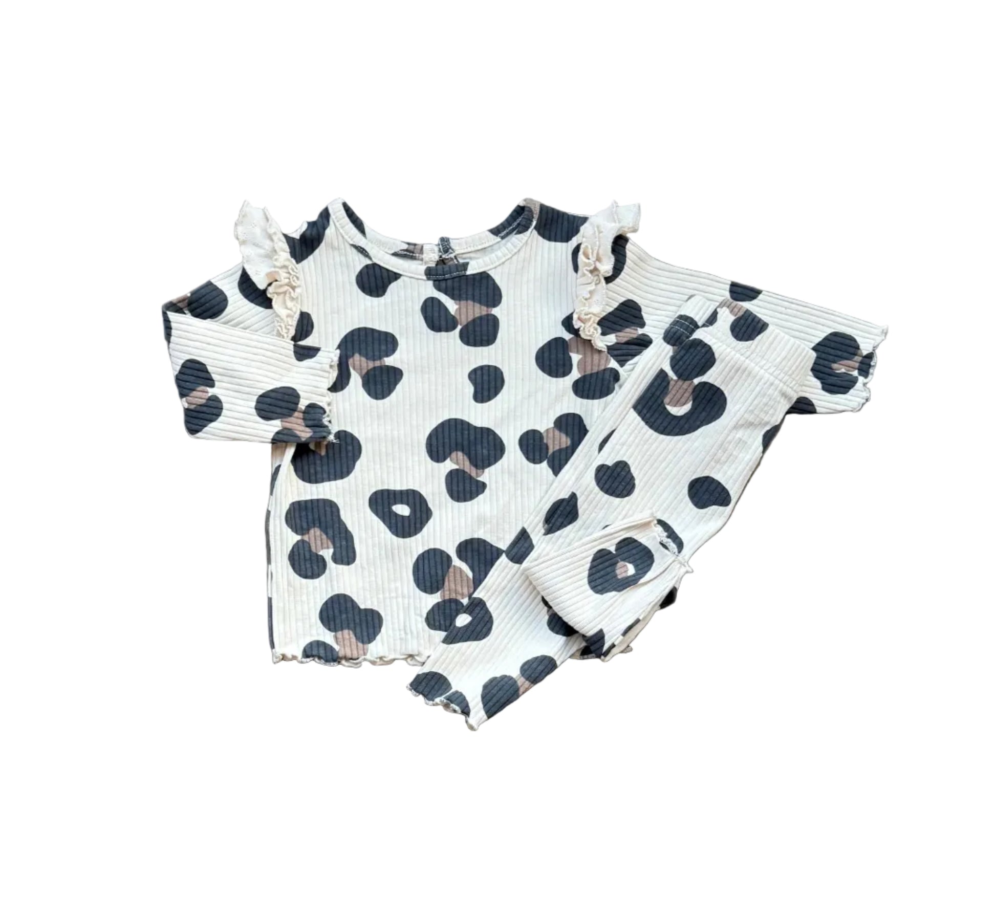 Ensemble bébé George 3-6 mois crème à manches courtes, volants et imprimé cœurs bleu marine