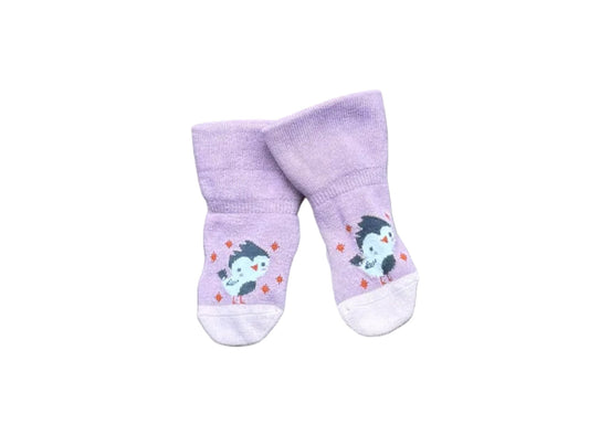 Bas bébé 0-3 mois mauve, motifs souris sur la tige et le bout