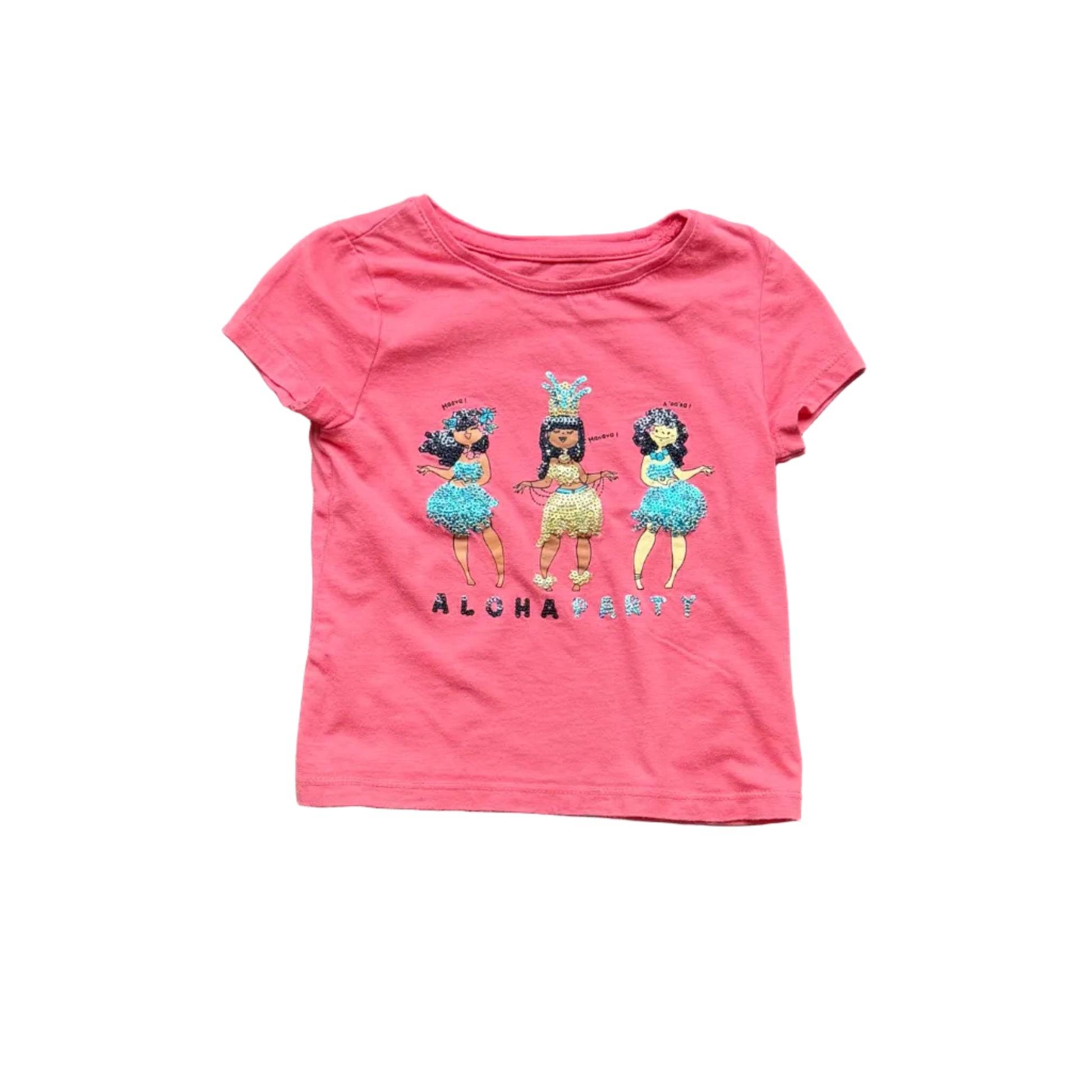 T-shirt enfant rose framboise 3 ans, motif de danseuses imprimé sur le devant.