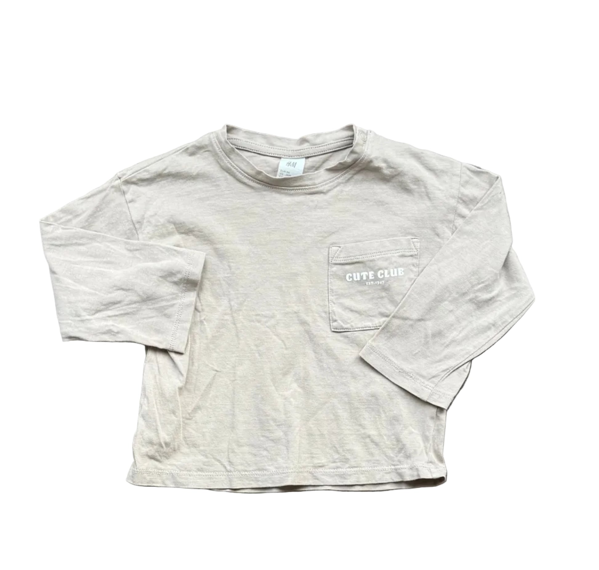 Chandail enfant 12-18 mois taupe, manches longues, poche poitrine et logo