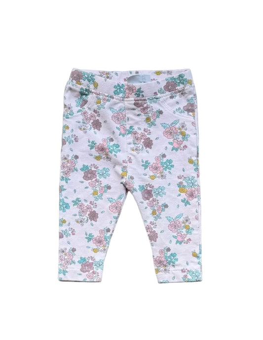 Légging bébé 6 mois blanc à fleurs multicolores, taille élastique