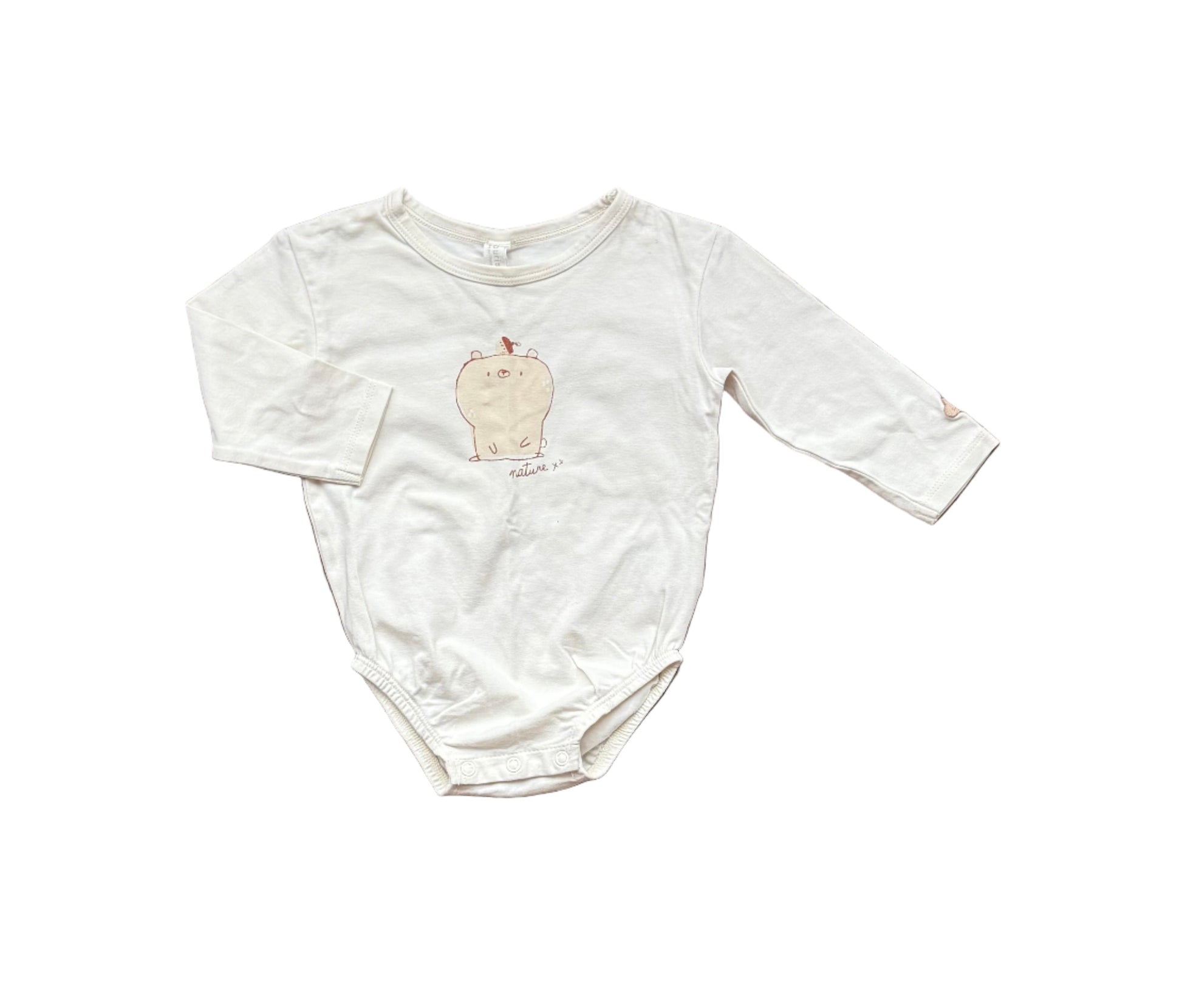 Body bébé 3-6 mois manches longues blanc motif animal (ours) brodé
