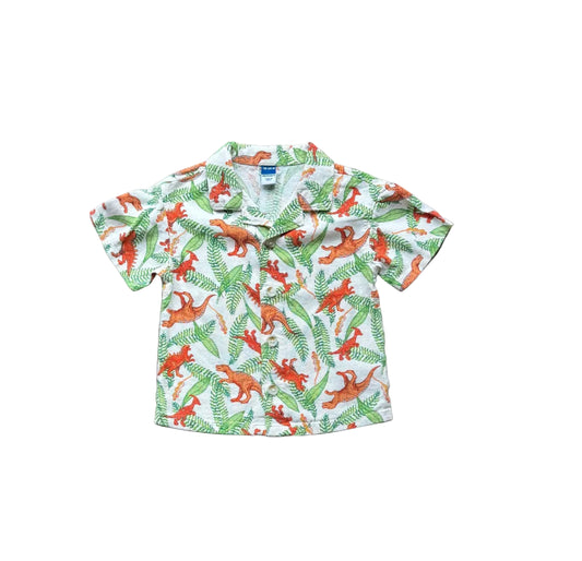 Chemise bébé à manches courtes blanc cassé avec dinosaures orange et verts