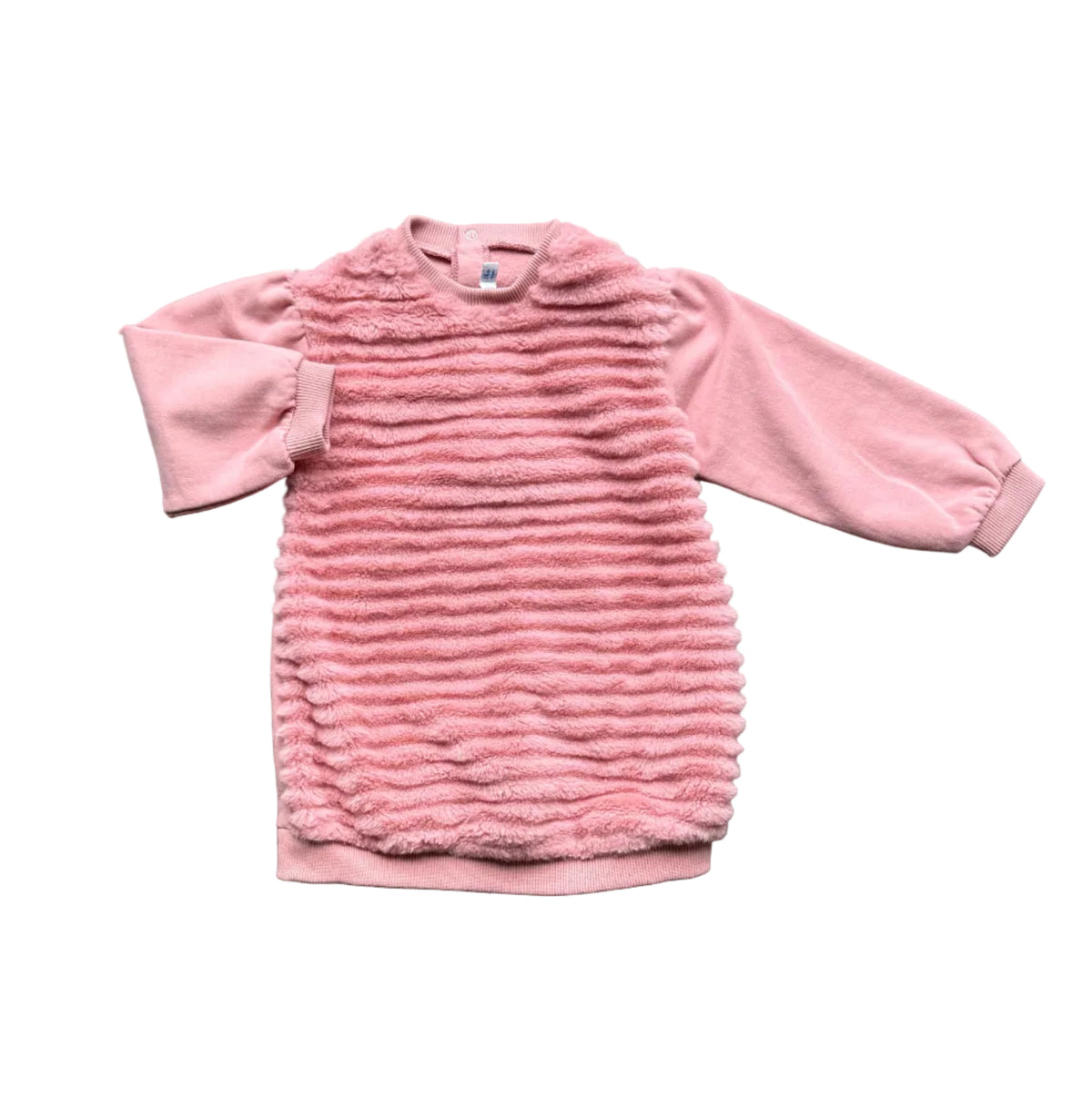 Robe bébé vieux rose à manches longues, maille côtelée texturée et col rond