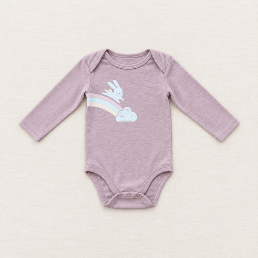 Body bébé mauve à manches longues, imprimé lapin et nuages