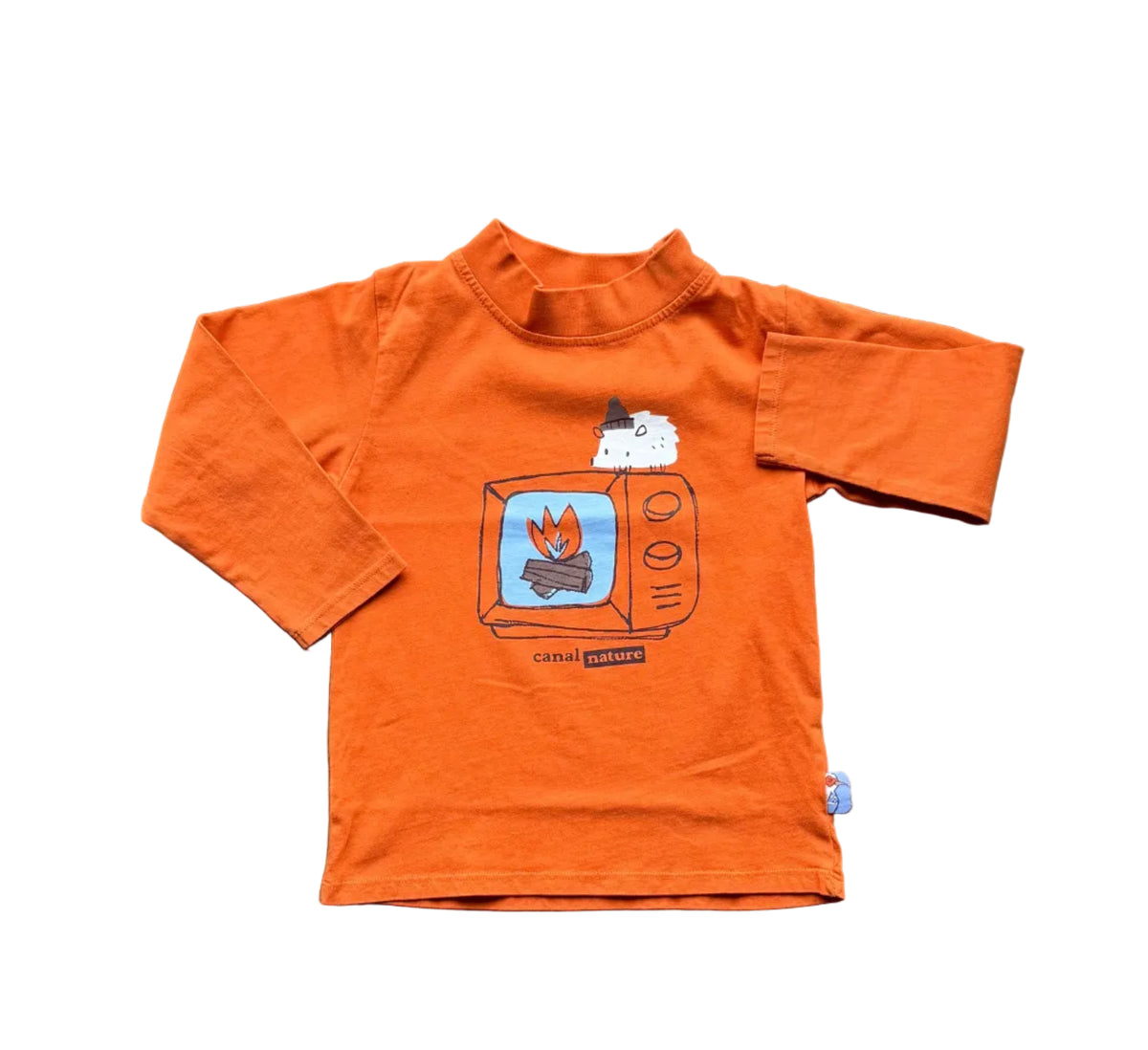 Chandail orange à manches longues, col rond, illustration de souris et dessin animalier