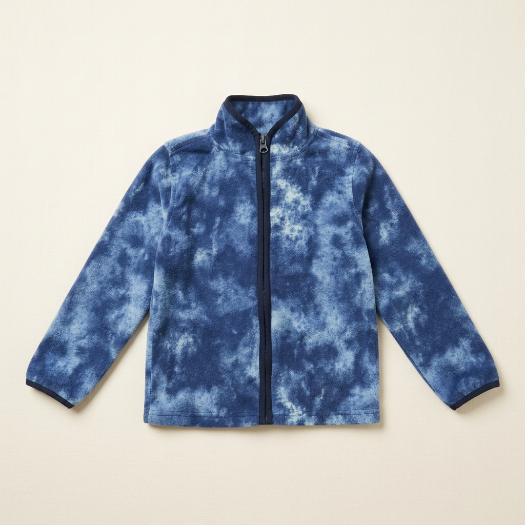 Manteau enfant bleu à zip, col montant, motif nuageux, manches longues, taille 4 ans