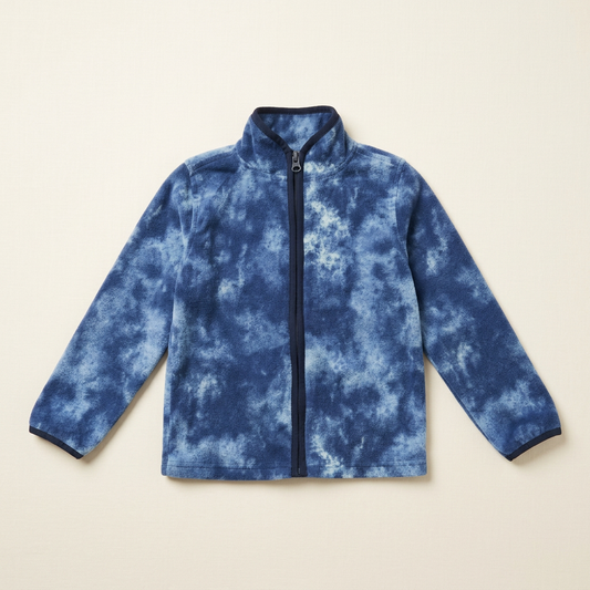 Manteau enfant bleu à zip, col montant, motif nuageux, manches longues, taille 4 ans