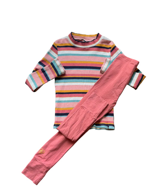 Ensemble Deux par Deux : tunique rayée multicolore et pantalon rose