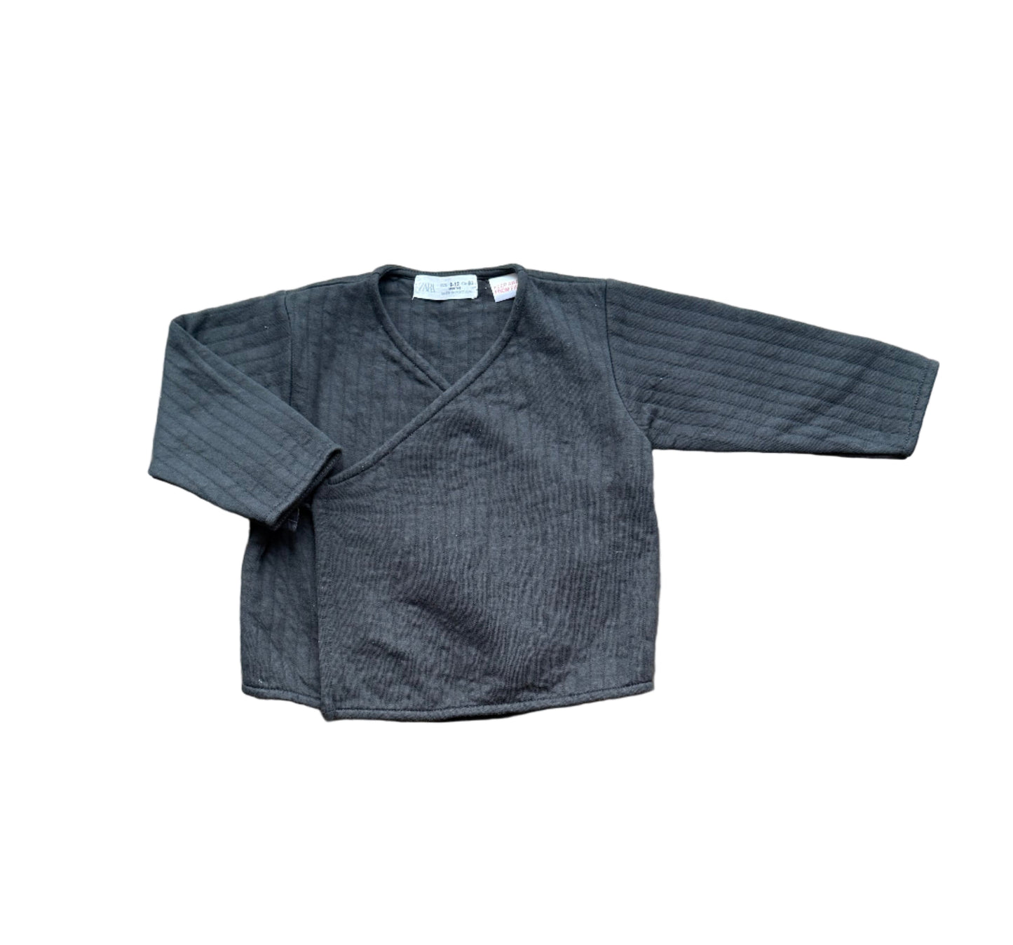 Chandail Zara pour bébé à col V, manches longues, gris anthracite.