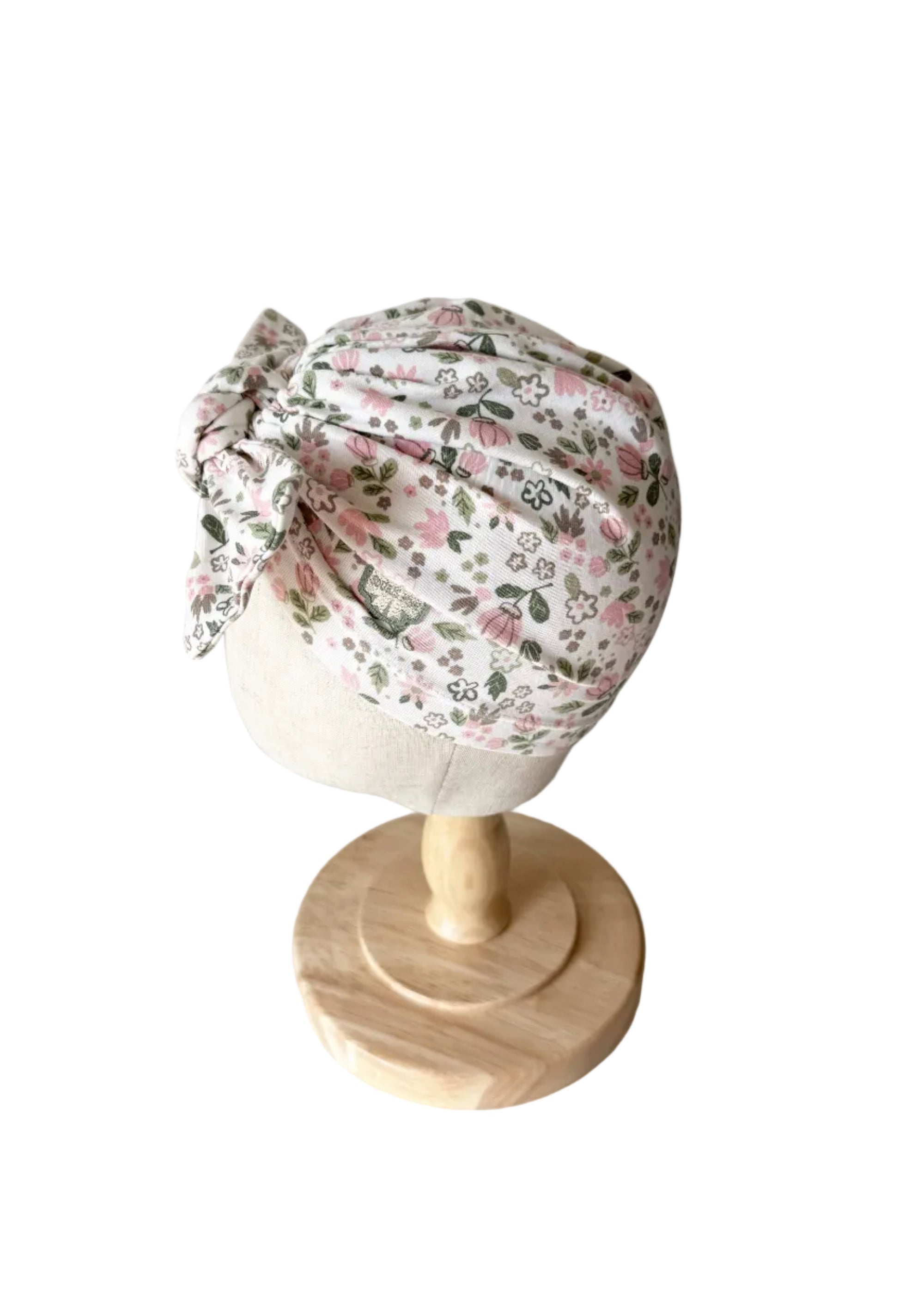 Bonnet Souris Mini en coton à motif floral, vue de profil avec nœud