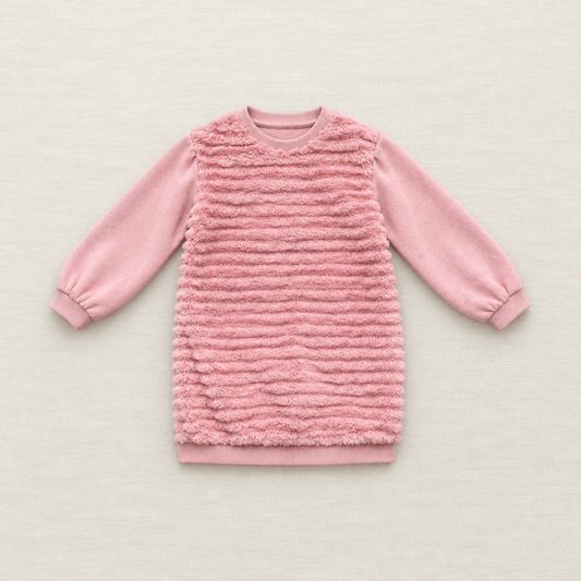 Robe Mayoral bébé vieux rose à manches longues et col rond, effet tricot rayé