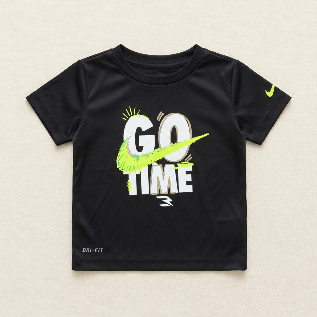 T-shirt noir Nike Dri-FIT bébé 18 mois, motif « Go Time » vert fluo