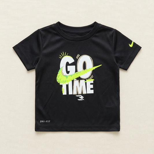 T-shirt noir Nike Dri-FIT bébé 18 mois, motif « Go Time » vert fluo