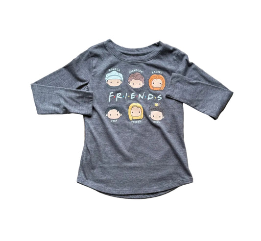 Chandail enfant manches longues gris chiné avec motif de personnages et inscription