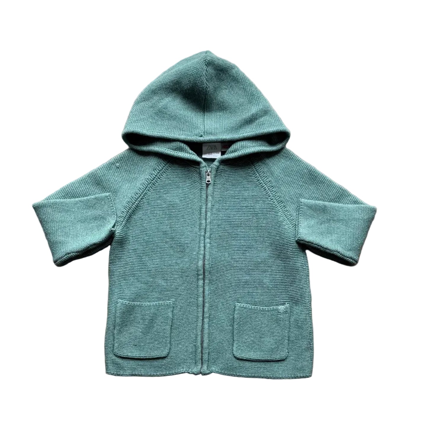 Veste verte émeraude 3-4 ans à capuche, fermeture zippée et deux poches