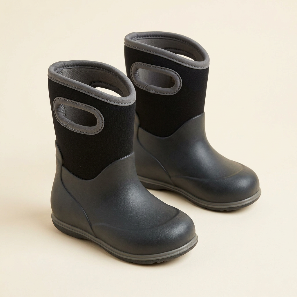 Bottes bébé Bogs noires avec languettes et col rembourré, semelle épaisse