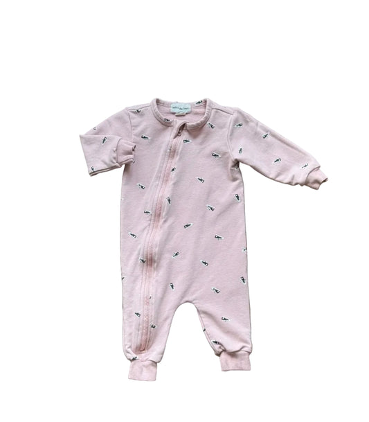 Pyjama bébé 6 mois vieux rose à motifs, manches longues et pieds