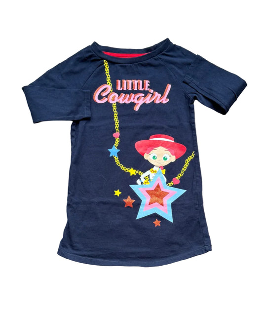 Tunique bleu marin 4 ans manches courtes, motif cow-boy « Little Cowgirl » et étoiles