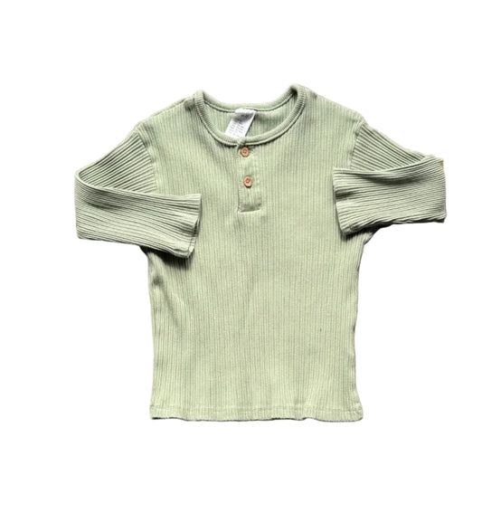 Chandail bébé 12-18 mois vert kaki à manches longues, col côtelé et boutons