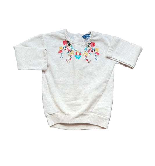 Sweat bébé 9-12 mois clair, manches longues, broderie florale colorée sur la poitrine