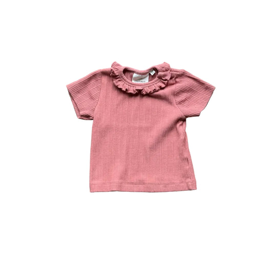 T-shirt bébé 6 mois rosé à manches courtes et col à volants