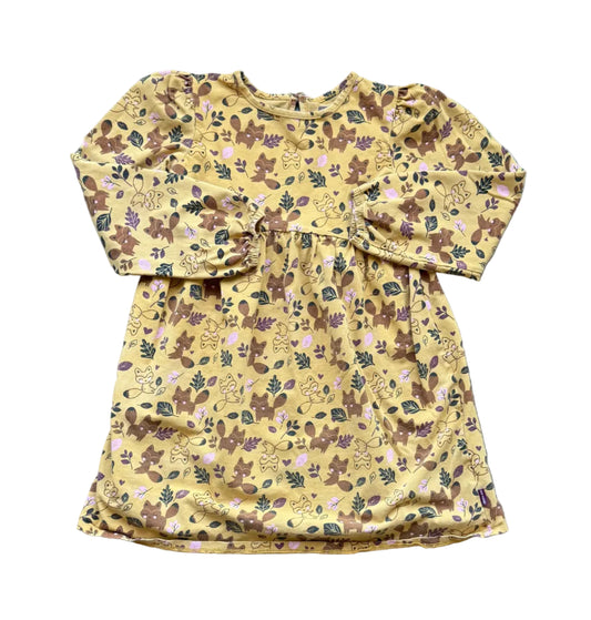 Robe enfant 8 ans à manches longues, motif animaux, couleur jaune, nœud à la taille