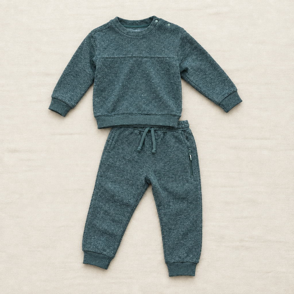 Ensemble 2 pièces bébé sarcelle : sweat à poche et pantalon jogging avec cordon, 18-24 mois